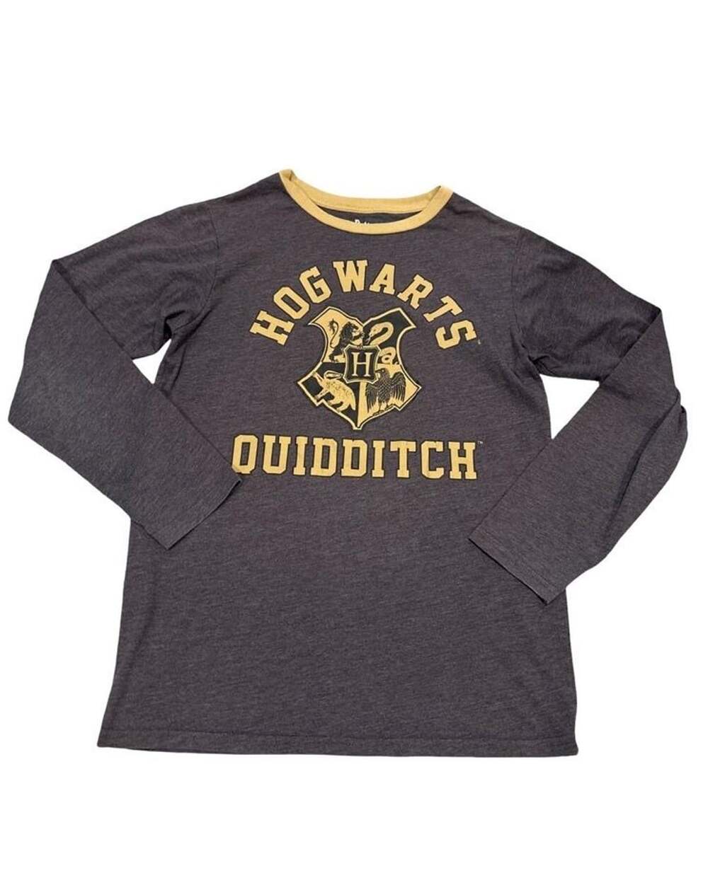 Harry Potter Hogwarts Quidditch Long Sleeve Shirt Gray Gold Wizarding World